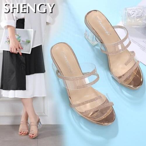 SHENGY Women Summer Sandals Sexy Crystal High Heels Woman Transparent High Shoes Fashion Sexy Ladies Increased Wedding Shoes