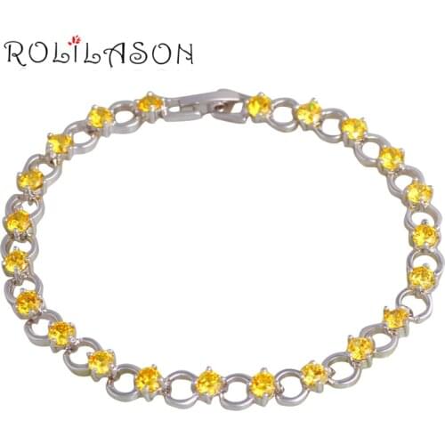 ROLILASON Yellow Crystal Bracelets for Women Round Design Silver Fashion Party Gift Fashion Jewelry TBS1097
