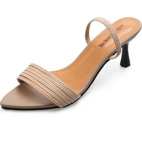 Womens Slipper Summer New Pointed Toe Sandals Narrow Band Sexy Stretch Strap High Heels Mules Slides Ladies Rome Shoes