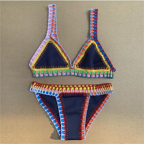 Women Sexy Triangle Swimsuit Swimwear Dark Blue Bikini Set