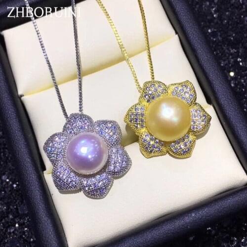 ZHBORUINI Pearl Necklace Natural Freshwater Pearl Pendant Flower 925 Sterling Silver Jewelry For Women Wholesale Drop Shipping