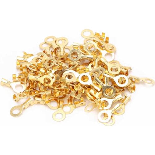 100Pcs Lug Ring Terminal Bare Brass Cold Pressed Cable Crimping Connectors M5 5.2mm Brass Eyelet Ring Terminal