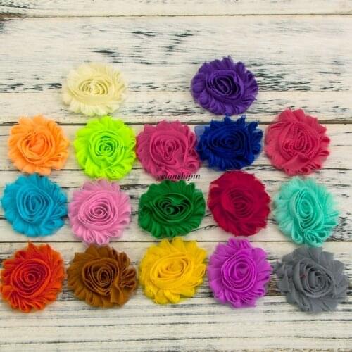 120pcs/lot 2.6" 15colors Hair Clips Chic Shabby Chiffon Flowers For Hair Accessories 3D Frayed Fabric Flowers For DIY Headbands