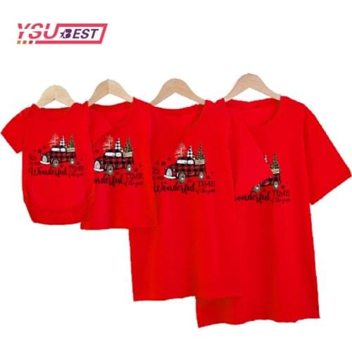 2021 Christmas Family Matching Shirt Short Sleeve Cartoon Tops Father Mother Son Daughter Matching Clothes Family Look Shirts