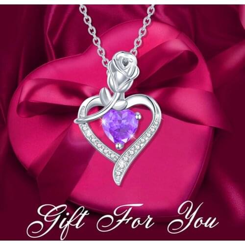 2021 Korean Fashion Jewelry New Silver Chain Crystal Rose Heart Pendant Necklace Collier Femme Charm Necklace For Women GIfts