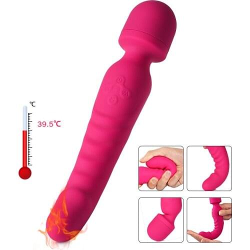 7 Speed Vibration Magic Wand Vibrators Heating Dildo Vibrator Rechargable Body Massage Stick Dual Vibration Adult Toys for Women