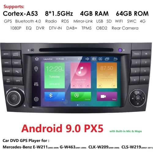 7"Android 9.0 PX5 Car Monitor DVD 2 Din GPS Navigation Stereo Radio for Mercedes Benz G/E Class W211 W463 W209 W219 CLS 500 SWC