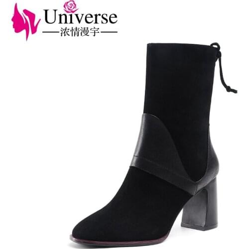 Universe J210 new arrival comfortable suede leather zip women winter short boots hoof heel ladies boots 2020