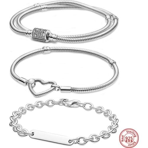 Hot Sale Classic Series 100% 925 Sterling Silver Heart Bracelet Fit Original Beads Charms DIY Double layer Love Jewelry Gift