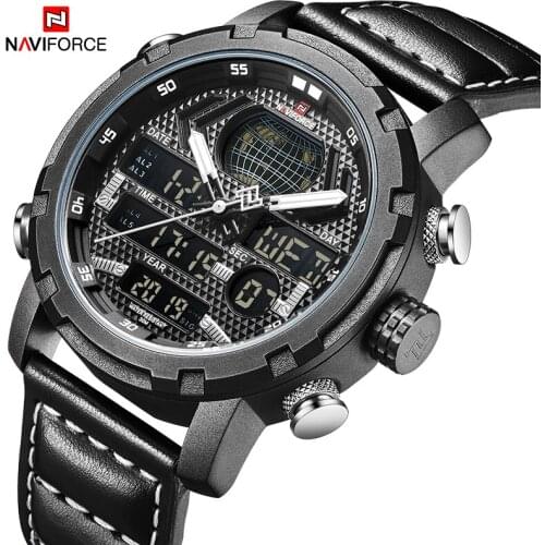 New 2021NAVIFORCE Mens Fashion Sports Men Watch Leather Waterproof Watches LED Display Quartz Male Date Clock Relogio Masculino