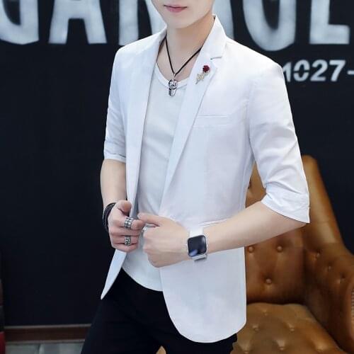 Business Casual Mens Spring Summer Thin Suits Korean slim Fit Jacket Short Sleeve Tops Small Suit Single Button Top Clothing