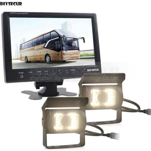 DIYSECUR 9inch 4-PIN Car Monitor Rear View Monitor + 2 x Waterproof LED Color CCD Car Camera for Bus Horse Trailer Motorhome