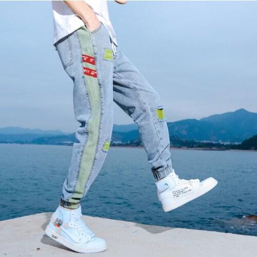 Mens Jeans Masculino Denim Trousers For Japanese Hombre Hole Drawstring Loose Large Casual Pants 2020 Autumn Trendy New Stlyes