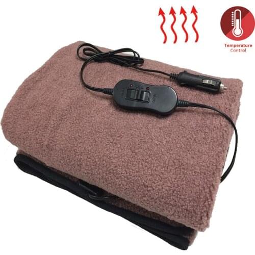 12V Electric Car Heated Blanket Teddy Solid Fleece Blanket For Car Truck RV Traveling Cold Weather With Temperature Control