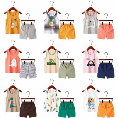 Summer Childrens Vest Set Boys Girls Unisex Cartoon Animals Clothes Kids Sleeveless Ves Shorts Pants Set Child Baby Clothing