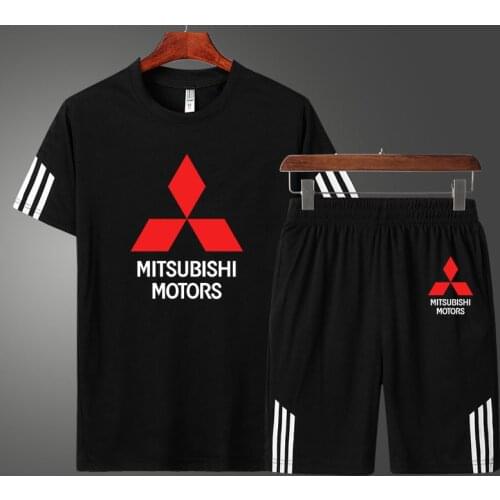 Summer Mitsubishi Car Logo Printing Fashion Mens T-shirt Casual Cotton High Quality Mens short sleeve + shorts two-piece suit