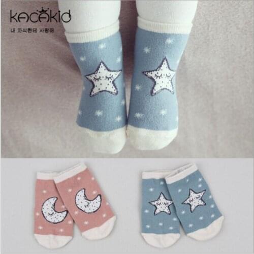 Hot sale baby socks Cartoon moon/star pattern kids socks winter Boys Girls Socks Fashion Cotton Soft Floor infant Socks