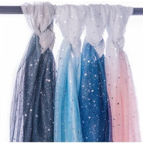 Mesh Gauze Material Gradient Color Fabric With Silver Star Moon Sequin Background Decor Summer Fabric For Dress Pink Blue Black