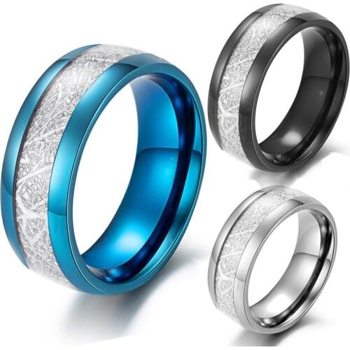 Simple Titanium Steel Mens Womens Ring Fashion Ice Foil Black /Blue Creative Gift Lovers Vintage ring