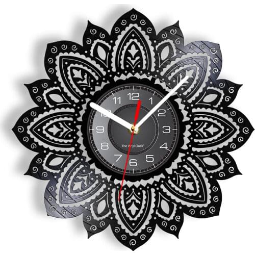 Mandala Wall Art Vinyl Record Wall Clock Lotus Flower of Life Mandala Yoga Buddha Ornament Geometric Wall Decor Gift For Her