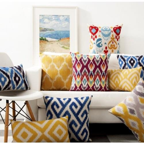 Nordic Yellow Blue Ethnic Geometric Pillow Cover Home Decorative Pillows Linen Pillow Case Office Sofa Cushion Cover