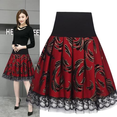 New Midi Skirt Ball Gown Pleated Skirts Plus Size High Waist Slim Fit Chic Skirts A-Line Floral Skirts Jacquard Mesh Lace Skirts