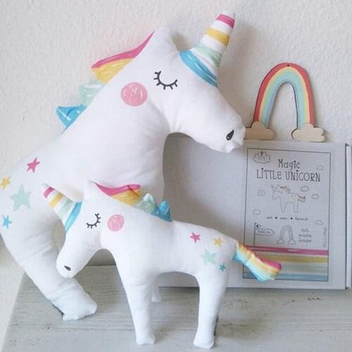 2020 New Creative Popular Simple Printing Unicorn Brave Horse Plush Toys Soft Cartoon Stuffed Pillow Bedding Kids Smoothing Doll