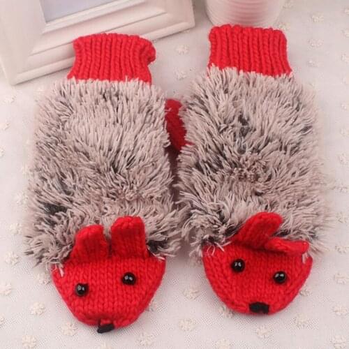 2021 New Child Kids Baby Girls Boys Winter Knitted Gloves Cartoon Warm Mittens Toddlers Outdoor Cartoon Hedgehog Gloves 4-14 Yrs