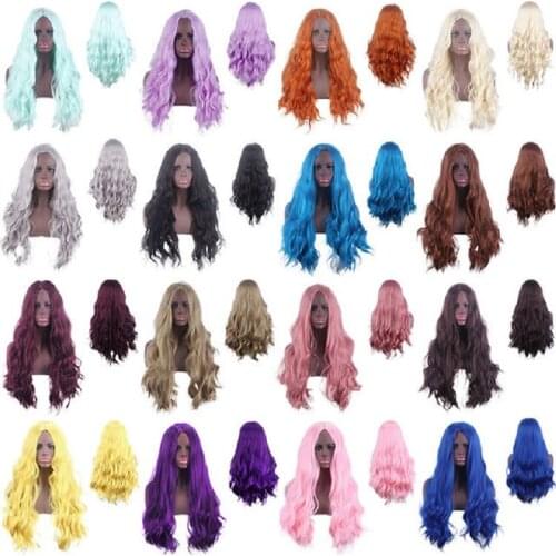 80 cm Curly Wigs For Black Women African Synthetic hair silver purple red yellow Wigs High Temperature Middle Part Cosplay Wigs