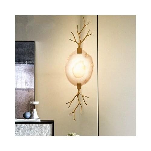 Nature Agate Led Wall Lamp Mounted Artist Plated Metal Wall Light Living Room Scone Lamparas Lustre Lamp Led Light