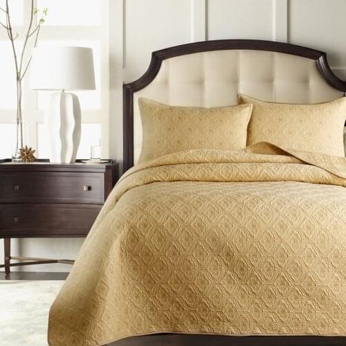 2019 Beige gold Simple Quilting Bedsheet Print Cotton Stitching Bedlinens Coverlet 3pcs Bedspread Set Pillowcases