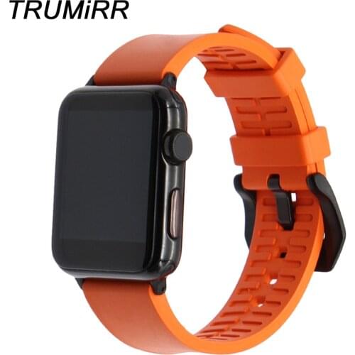 Orange Rubber Watchband Fluororubber Strap for iWatch Apple Watch SE 38mm 40mm 42mm 44mm Series 6 5 4 3 2 1 Steel Clasp Band