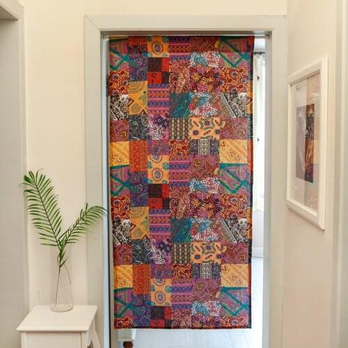 Retro Bohemian Patch Cotton Linen Hanging Custom Bedroom Door Curtain Partition Bathroom Half Curtain For Cupboard Decoration#5