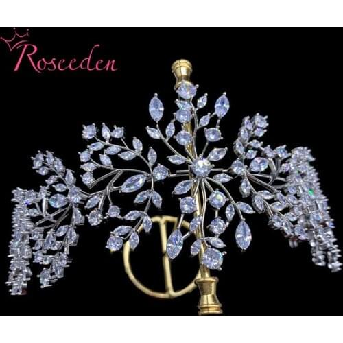 Luxury Shiny Cubic Zircon Bridal Headband Wedding CZ Tiara Austrian Hair Jewelry RE3916