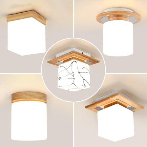 Modern Led Ceiling Light Fixtures Balcony Corridor Lighting Wood Lights Glass Lamp Cube Cylinder Luminaire White Warm Luster
