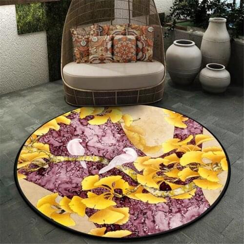 Traditional Chinese Colorful Floral And Birds Carpet For Bedroom Round Rug Chair Mat Circle Rug Coffee Table Non-slip Washable