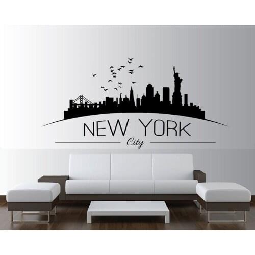 New York Skyline New York Cityscape Silhouette Vinyl Wall Sticker Office Dormitory Living Room Home Decor Wall Decal CS07