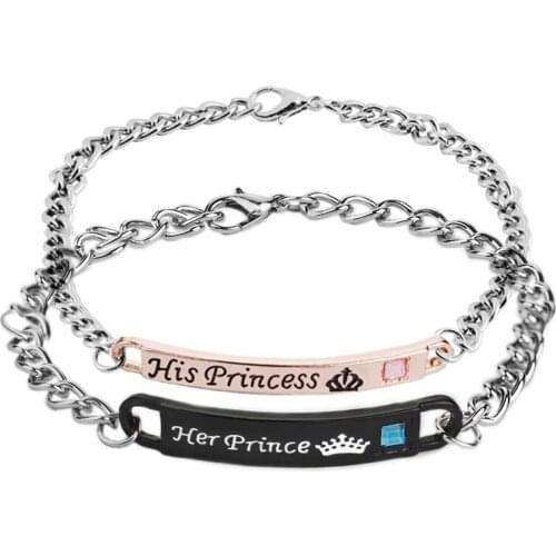 Explosion Models Simple Personality Letter Her Prince/His Princess Crown Bracelet For Valentines Day Party Activities Gift