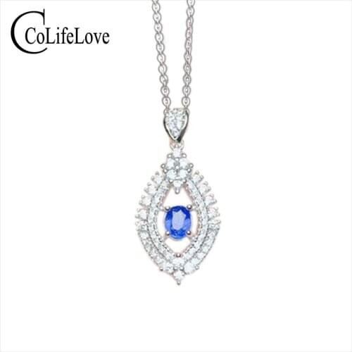 CoLife Jewelry Natural Sapphire Pendant for Party 4mm*5mm Natual Sri Lanka Sapphire Vintage Pendant 925 Silver Sapphire Jewelry