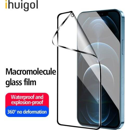 Ihuigol Tempered Glass For iPhone 12 Mini Pro Max Full Cover Screen Protector Curved Edge Anti-fingerprint Glass Protective Film