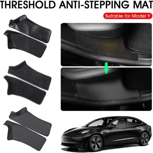 Car Leather Door Sill Protector Sill Scuff Plate Guard Door Entry Scratch Protector for Tesla Model Y