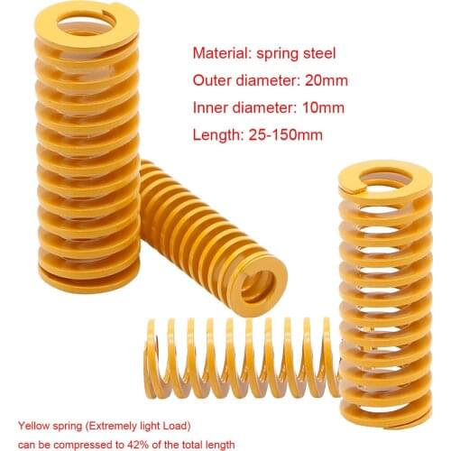 Yellow Extremely Light Load Press Compression Spring Loading Die Mold Spring Outer Dia 20mm x Inner Dia 10mm x Length 25-150mm