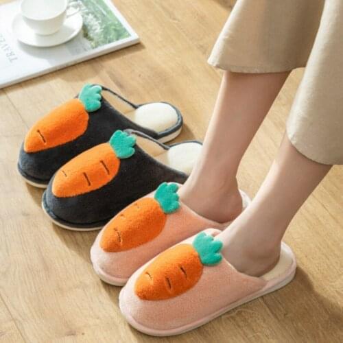 Womens Carrot Plush Slippers Cute Cartoon Soft Cotton Couple Flat Indoor Shoes Winter Home Bedroom Warm Ladies Non-slip Slipper