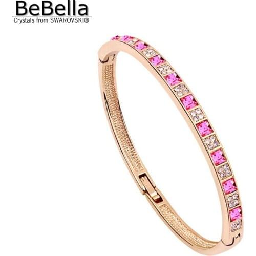 BeBella Rose Gold color Plated square crystals setting bangle Crystals from Swarovski fashion jewelry for women girl gift