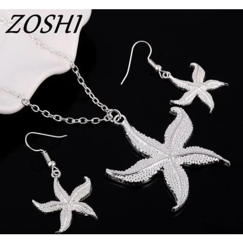 ZOSHI Promotions silver plated jewelry set fashion jewelry set Starfish Pendant Necklace Drop Earrings Jewelry Set Wedding Party