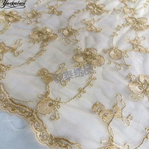 Gold Champagne Lace Fabrics 3D Floral Gold Embroidery Lace Trims Fabric Womens Dress Cloth 120cm