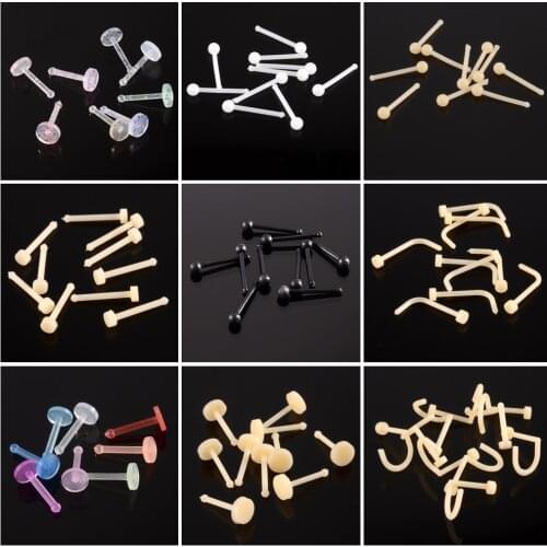 10Pcs/Lot Acrylic Flexible 20g Nose Rings Piercing Flat Nose Retainer Sample Nostril Stud Piercings Body Jewelry