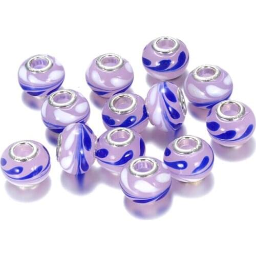 10Pcs Wholesale Lampwork Glass Spacer Charm Beads Large Hole Beads Fit Pandora Bracelet Bangle Necklace for Jewelry Making Bulk