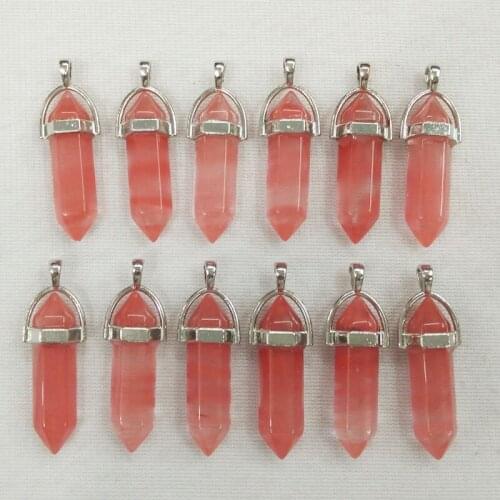 2018 trendy watermelon red stone bullet shape charms point Chakra pendants for jewelry making 12pcs/lot Wholesale free shipping