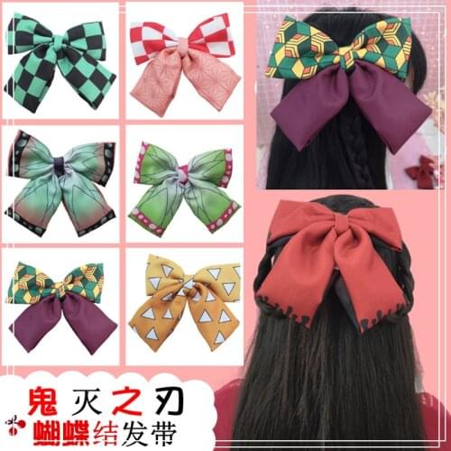 Anime Demon Slayer Rengoku Kyoujurou Kamado Nezuko Cosplay Kochou Shinobu Headwear Hair Band Bow Rope Prop Hairband Halloween